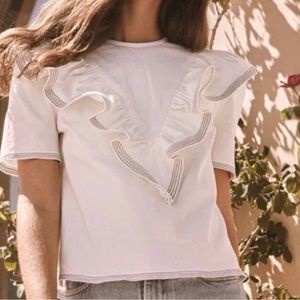Saylor Harriette Denim Top Size S Women Ruffle Short Sleeve Cotton Blend Preppy